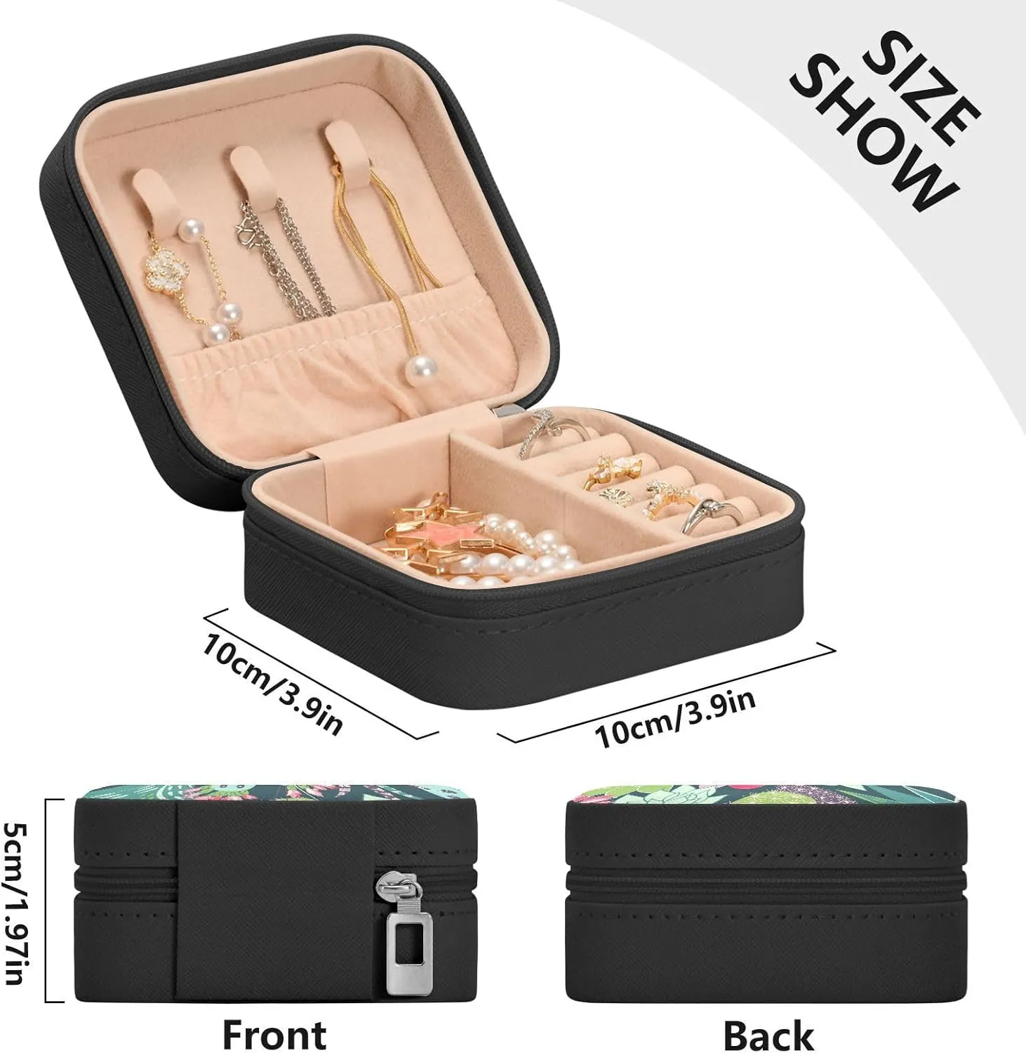 linqin PU Leather Jewelry Box, Succulents Cactus Travel Jewelry Case Portable Jewelry Organizer for Rings Earrings Necklaces Bracelets Storage Holder Boxes for Women Girls