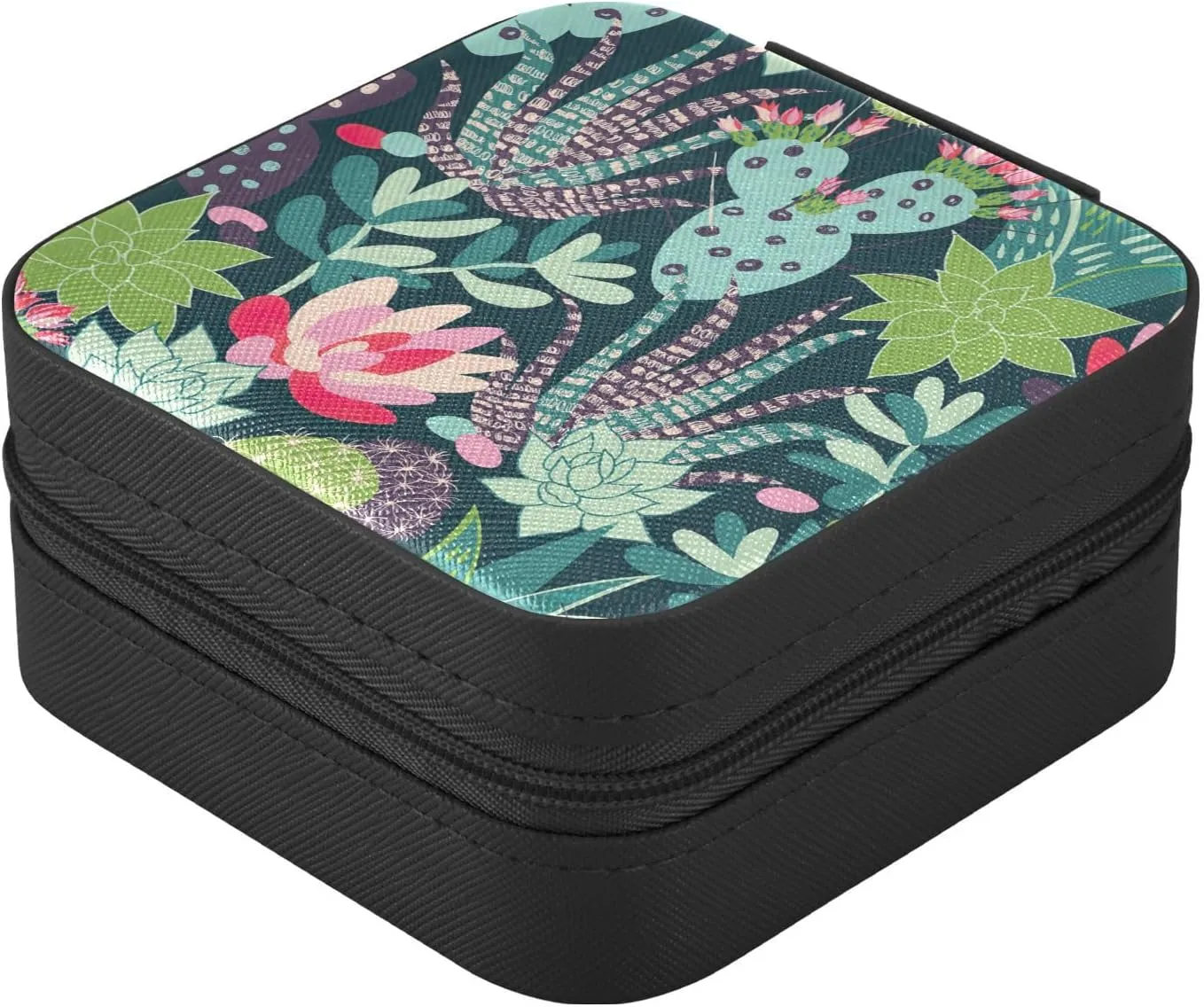 linqin PU Leather Jewelry Box, Succulents Cactus Travel Jewelry Case Portable Jewelry Organizer for Rings Earrings Necklaces Bracelets Storage Holder Boxes for Women Girls