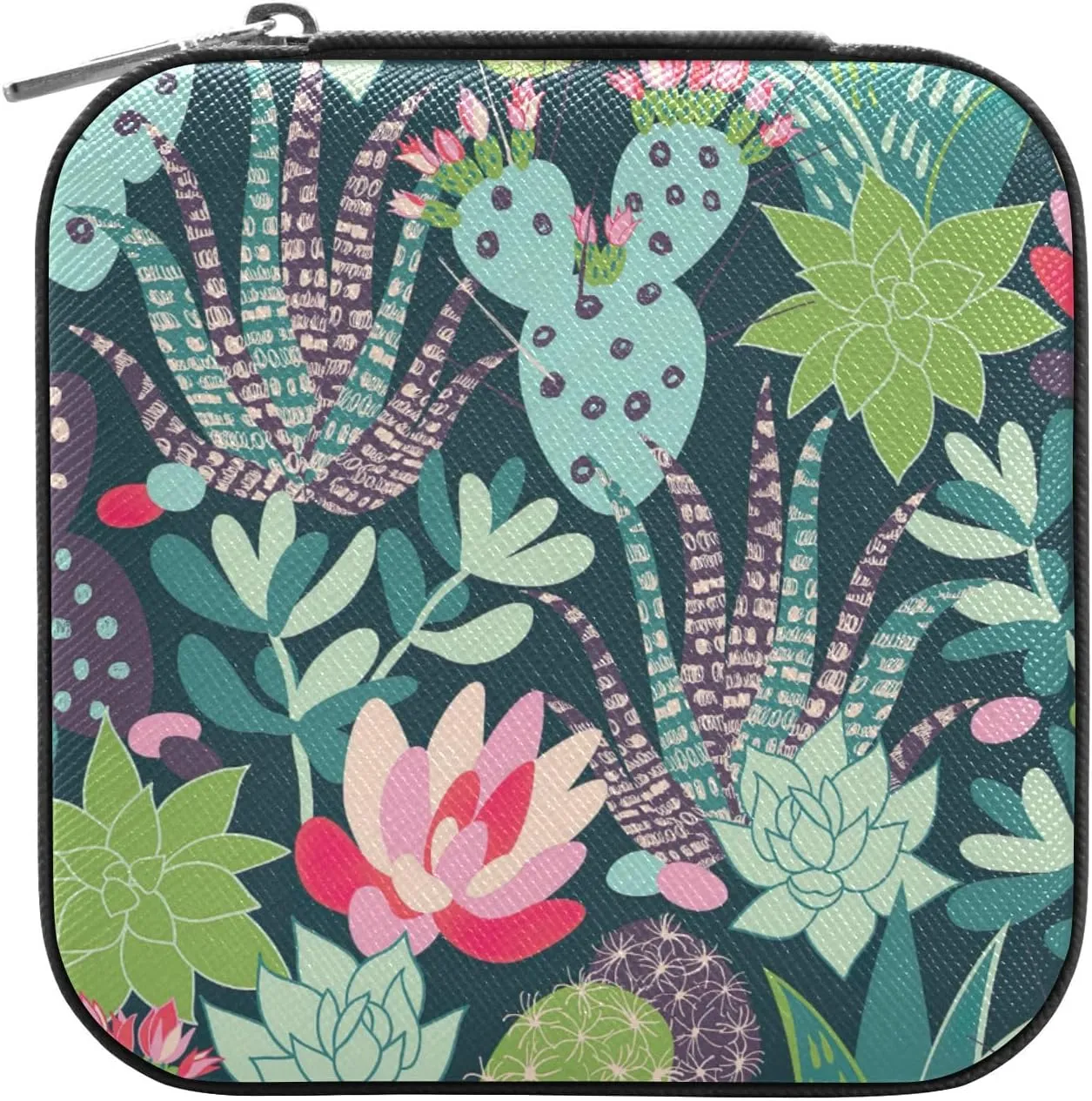 linqin PU Leather Jewelry Box, Succulents Cactus Travel Jewelry Case Portable Jewelry Organizer for Rings Earrings Necklaces Bracelets Storage Holder Boxes for Women Girls