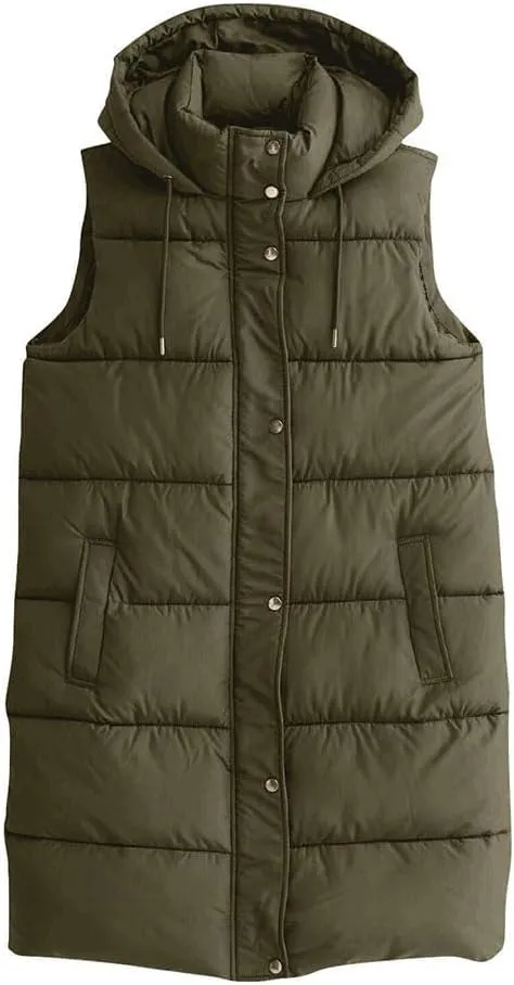 Long Puffer Vest for Women Oversized Zip Up Hooded Jacket Coat Puffer Down Coat Thickened Winter Warm Jacket