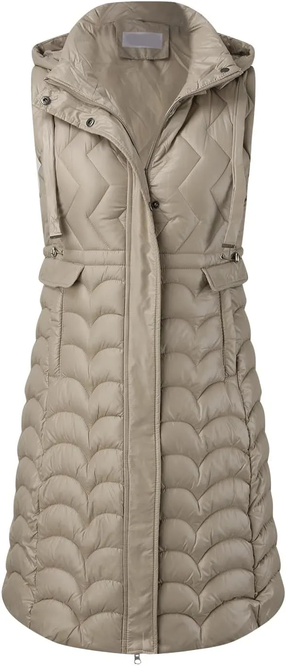 Long Vest for Women with Hooded Padded Oversized Zip Up Quilted Winter Thick Warm Windproof Plus Size Down Jackets
