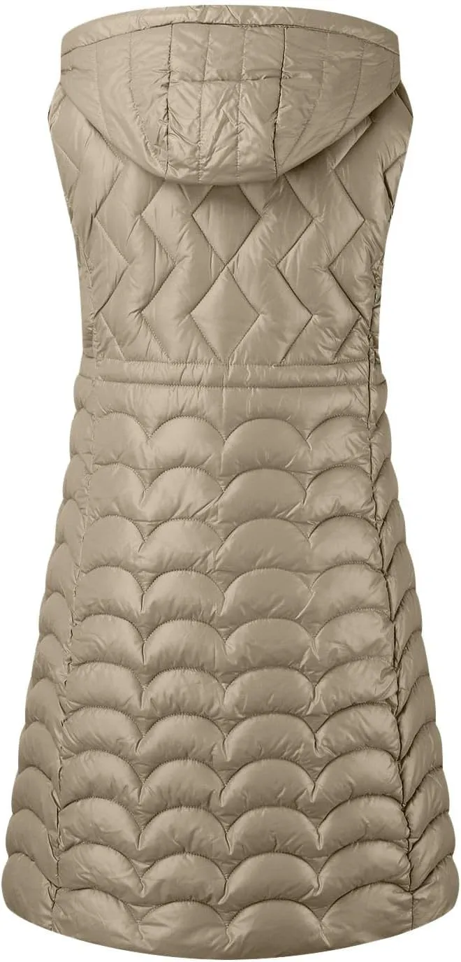Long Vest for Women with Hooded Padded Oversized Zip Up Quilted Winter Thick Warm Windproof Plus Size Down Jackets