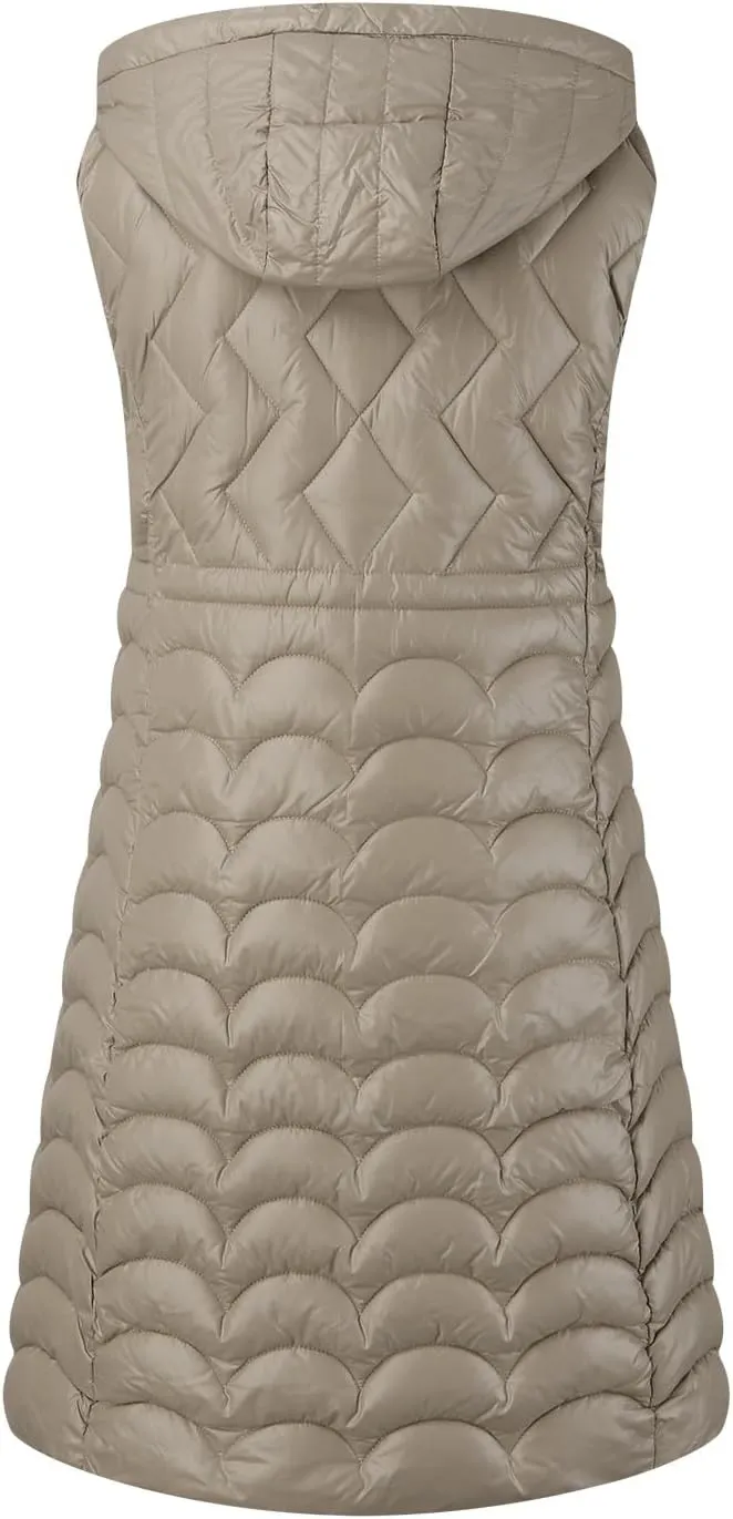 Long Vest for Women with Hooded Padded Oversized Zip Up Quilted Winter Thick Warm Windproof Plus Size Down Jackets