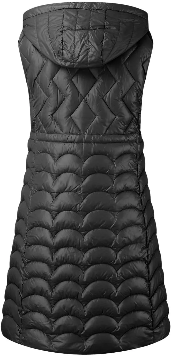 Long Vest for Women with Hooded Padded Oversized Zip Up Quilted Winter Thick Warm Windproof Plus Size Down Jackets