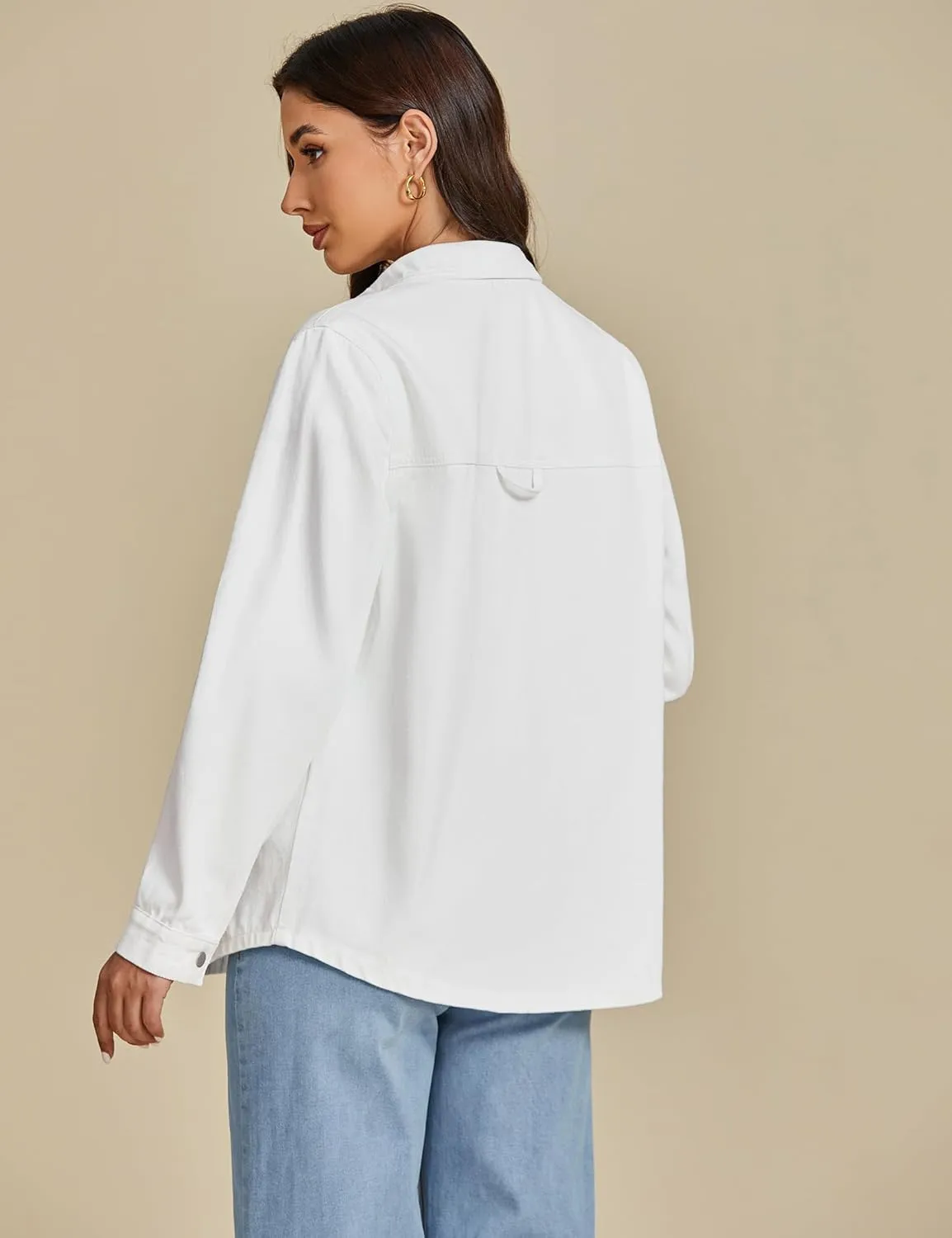 luvamia Denim Jackets for Women Trendy Long Sleeve Jean Jacket Casual Button Down Western Flat Pocket Shacket