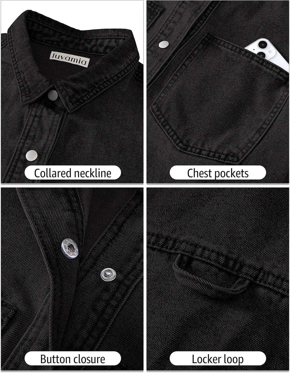luvamia Denim Jackets for Women Trendy Long Sleeve Jean Jacket Casual Button Down Western Flat Pocket Shacket