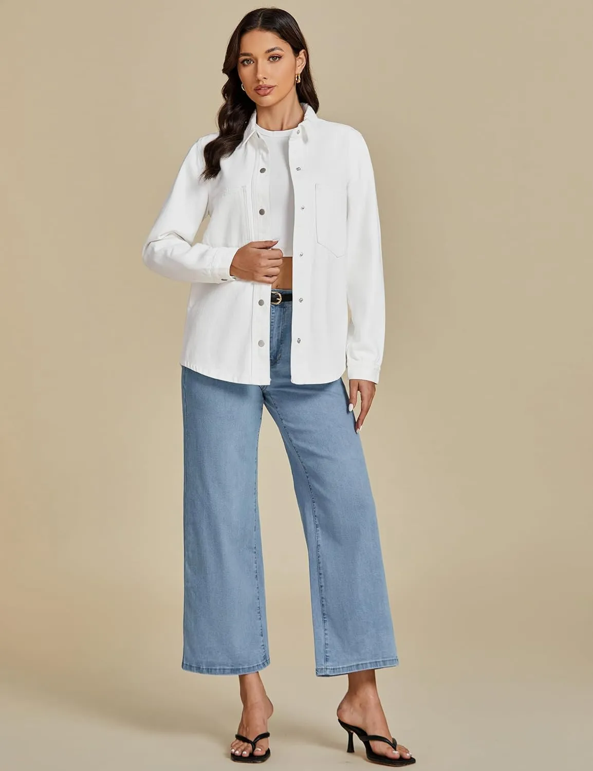 luvamia Denim Jackets for Women Trendy Long Sleeve Jean Jacket Casual Button Down Western Flat Pocket Shacket