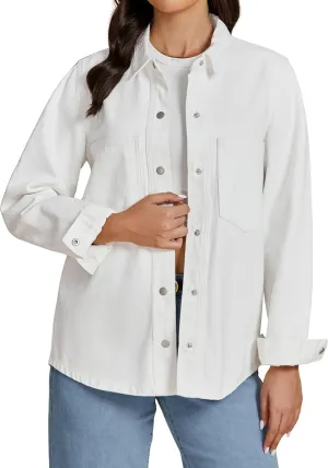 luvamia Denim Jackets for Women Trendy Long Sleeve Jean Jacket Casual Button Down Western Flat Pocket Shacket
