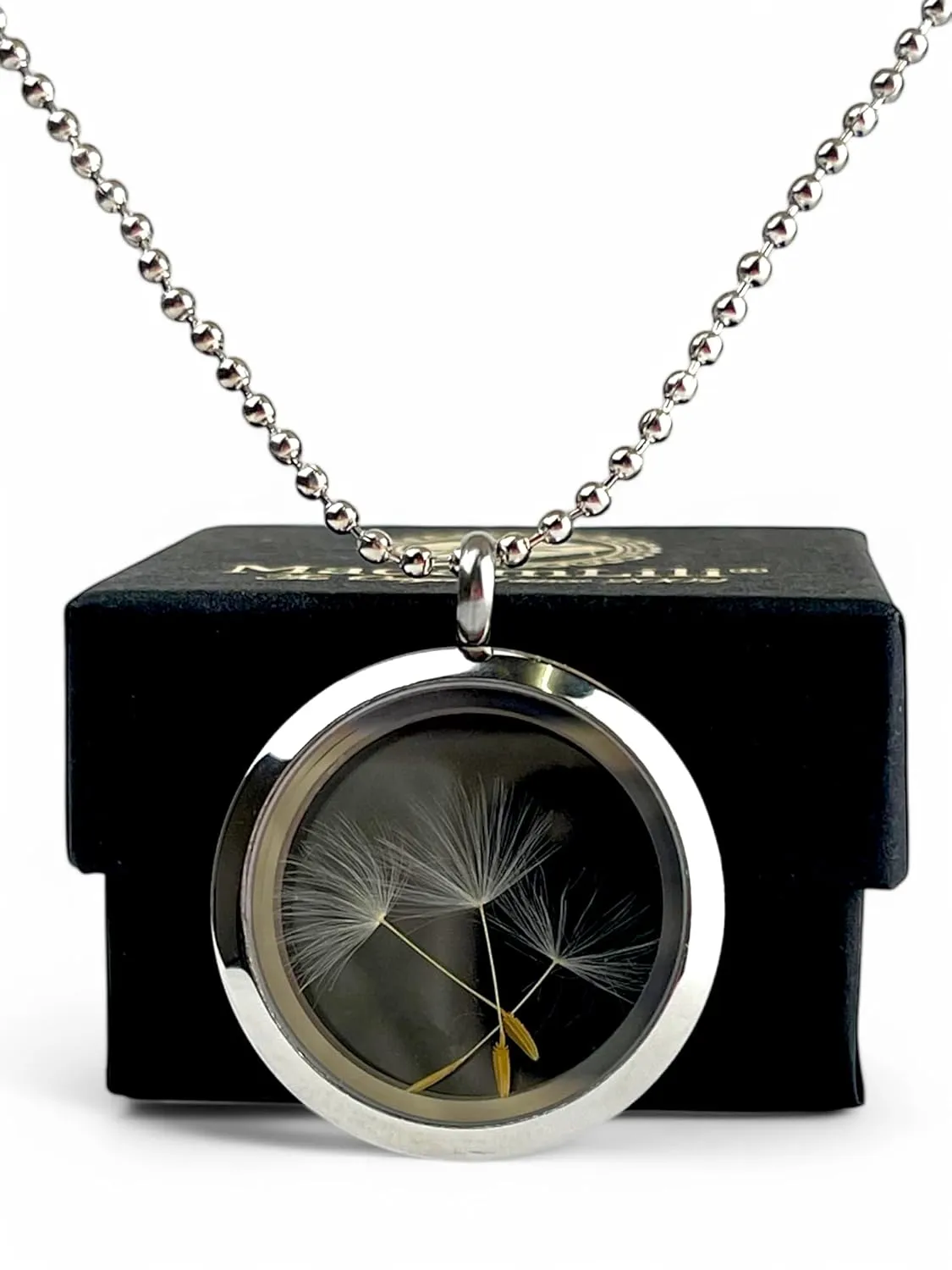 Make a Wish Real dandelion locket necklace 23inch - with jewelry box - flowers natural jewelry