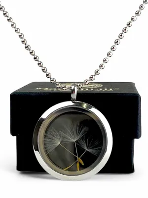 Make a Wish Real dandelion locket necklace 23inch - with jewelry box - flowers natural jewelry