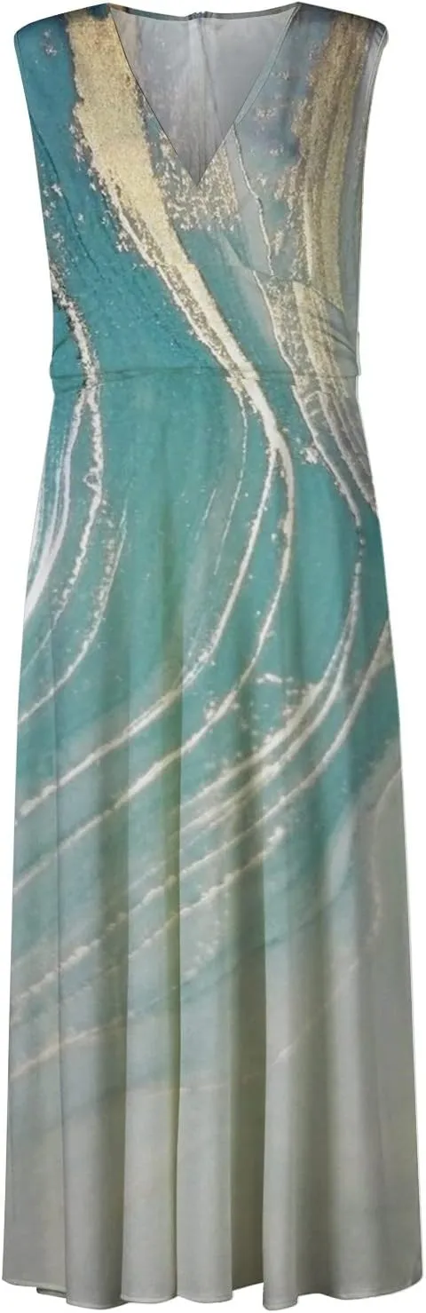 Maxi Dresses for Women 2024 Elegant Wrap V Neck Sleeveless Summer Dress Trendy Floral Print Flowy Beach Dress