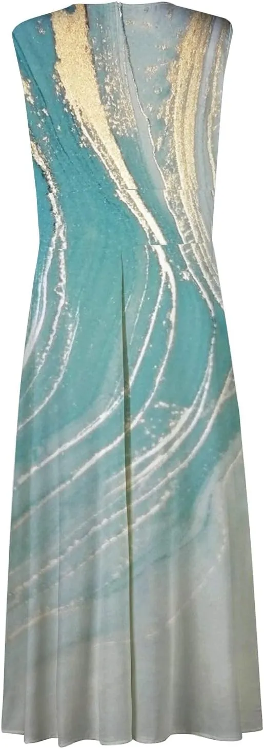 Maxi Dresses for Women 2024 Elegant Wrap V Neck Sleeveless Summer Dress Trendy Floral Print Flowy Beach Dress