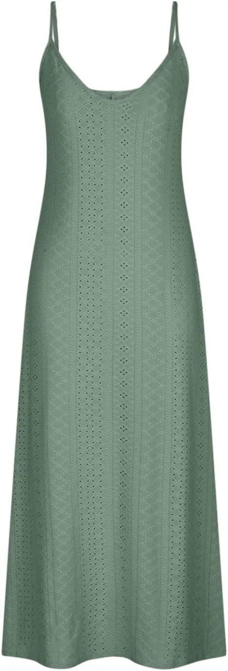Maxi Dresses for Women 2025 Spaghetti Strap V Neck Boho Beach Flowy Sundress Summer Sleeveless Long Eyelet Dress