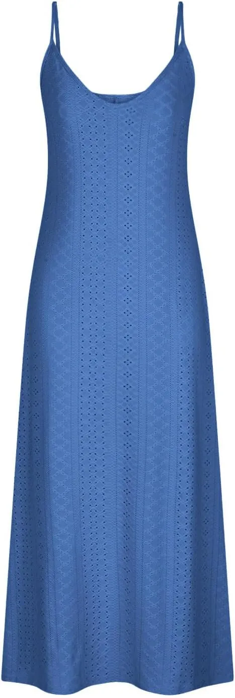 Maxi Dresses for Women 2025 Spaghetti Strap V Neck Boho Beach Flowy Sundress Summer Sleeveless Long Eyelet Dress