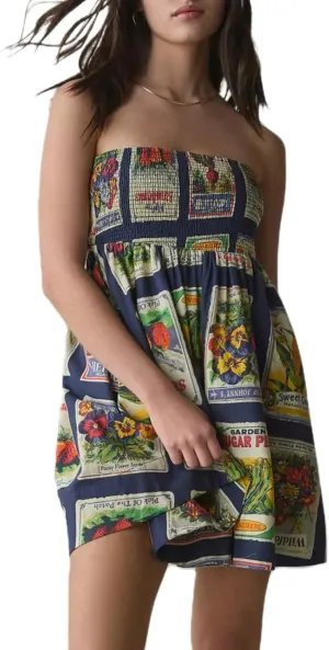 Meiweileya Women Y2k Strapless Mini Dress Smocked Floral Print Bow Tie Up Short Dresses Cute Flowy Going Out Tube Top