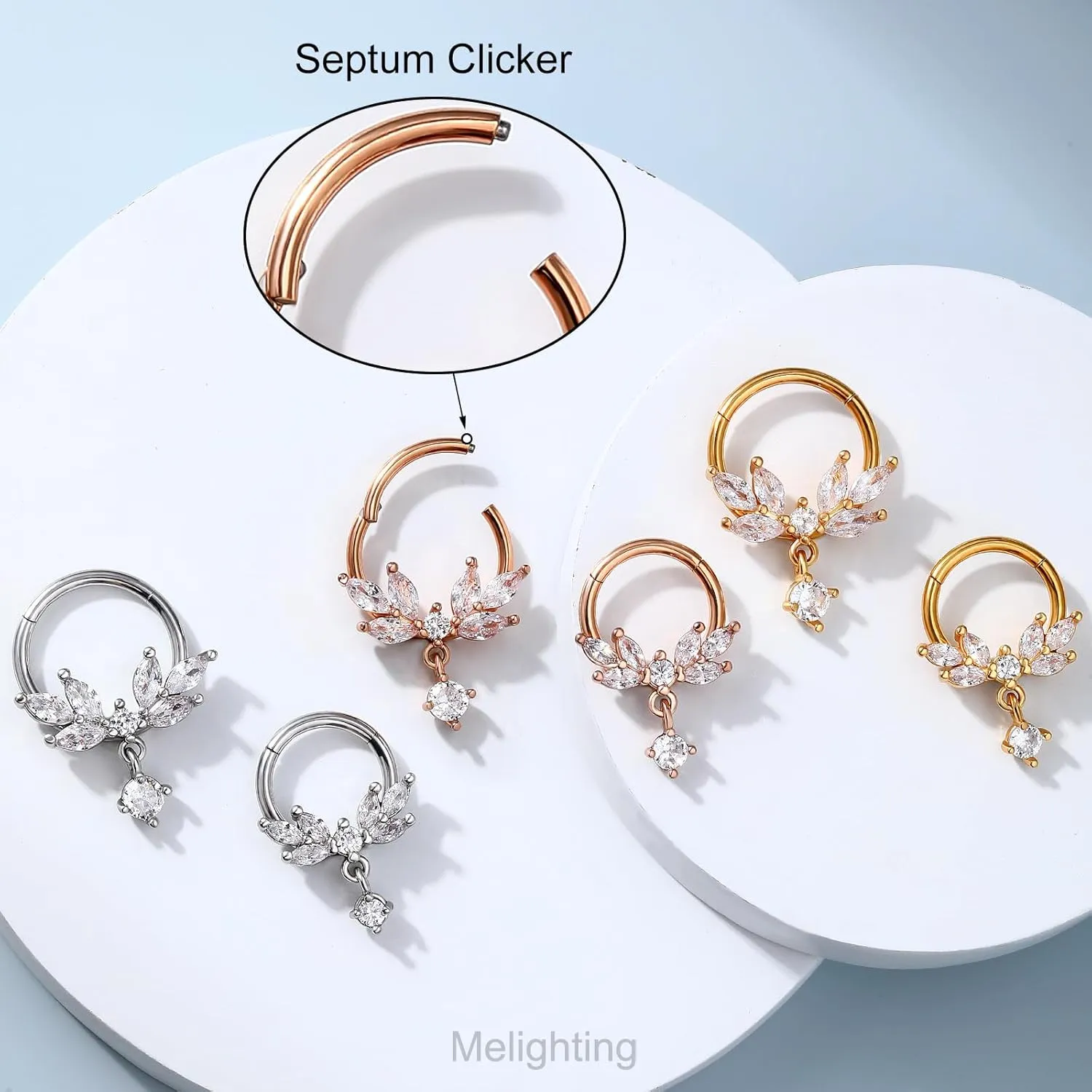 Melighting 16G Septum Ring, Vine Septum Jewelry, Dangle Daith Piercing Jewelry Stainless Steel 316L, Daith Piercing Jewelry, Helix Conch Tragus Piercing for Women