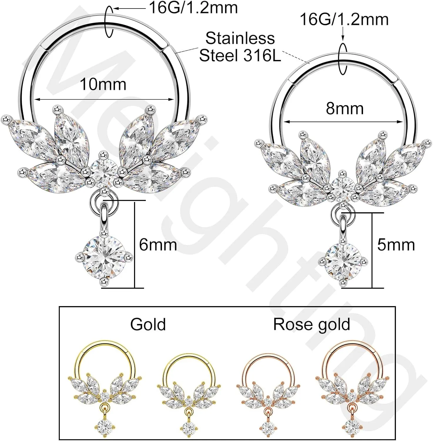 Melighting 16G Septum Ring, Vine Septum Jewelry, Dangle Daith Piercing Jewelry Stainless Steel 316L, Daith Piercing Jewelry, Helix Conch Tragus Piercing for Women
