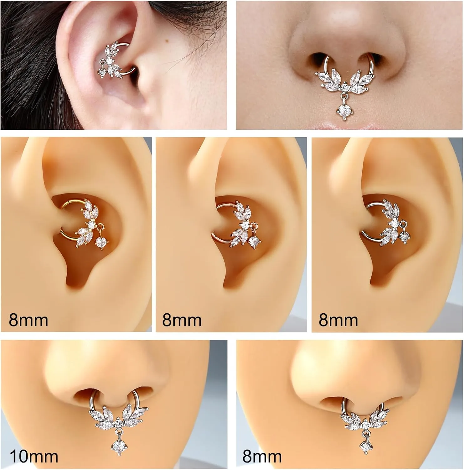 Melighting 16G Septum Ring, Vine Septum Jewelry, Dangle Daith Piercing Jewelry Stainless Steel 316L, Daith Piercing Jewelry, Helix Conch Tragus Piercing for Women