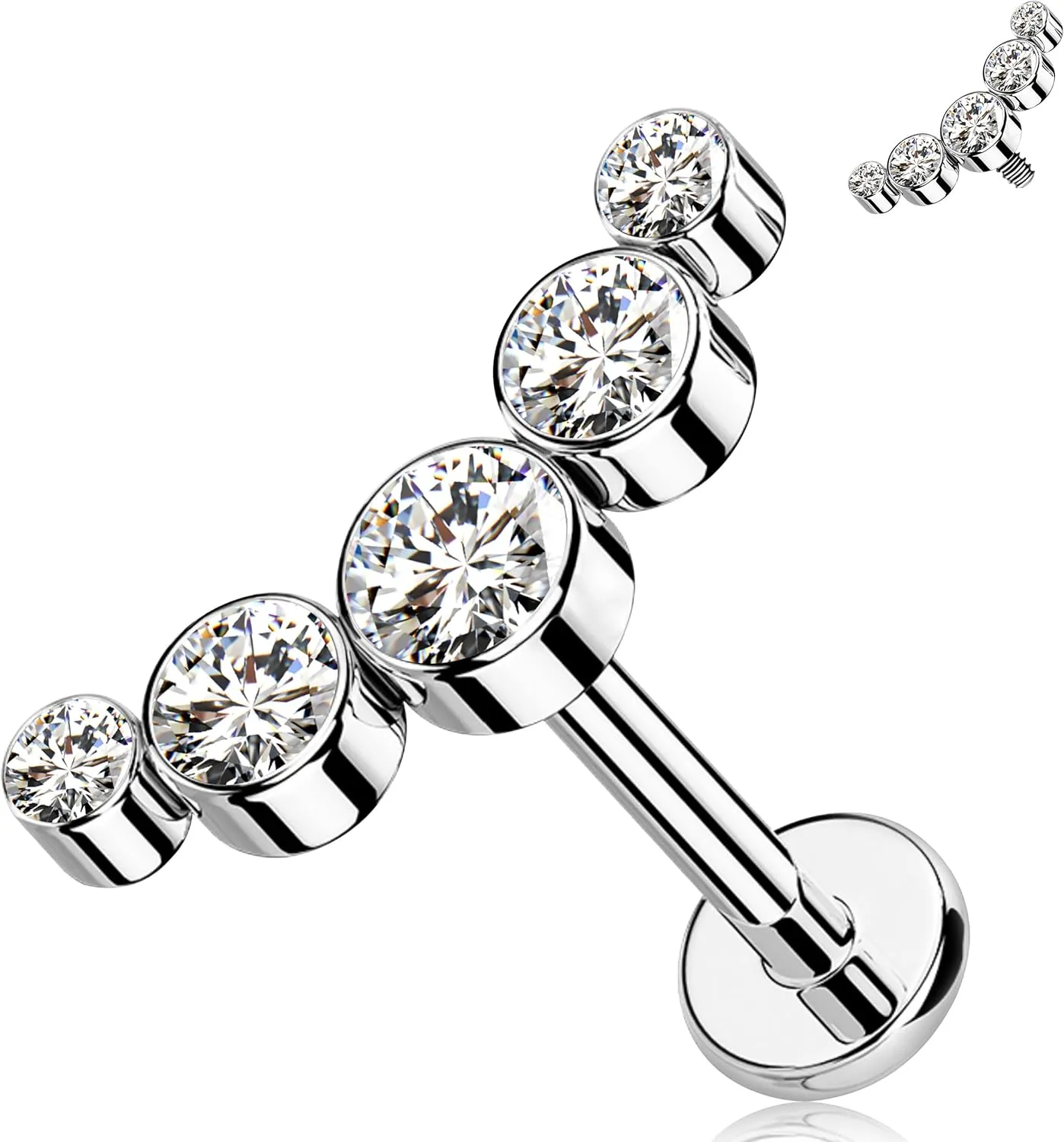 Melighting Titanium Conch Piercing Jewelry Internally Threaded 16G Cured Cartilage Earring Clear CZ Titanium G23 Helix Piercing Jewelry 8mm Labret Jewelry for Wome