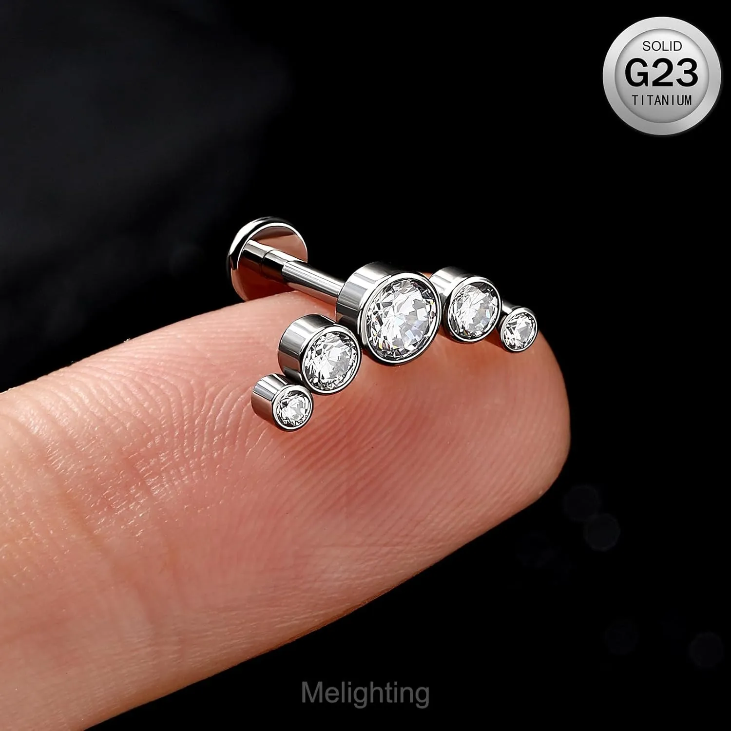 Melighting Titanium Conch Piercing Jewelry Internally Threaded 16G Cured Cartilage Earring Clear CZ Titanium G23 Helix Piercing Jewelry 8mm Labret Jewelry for Wome