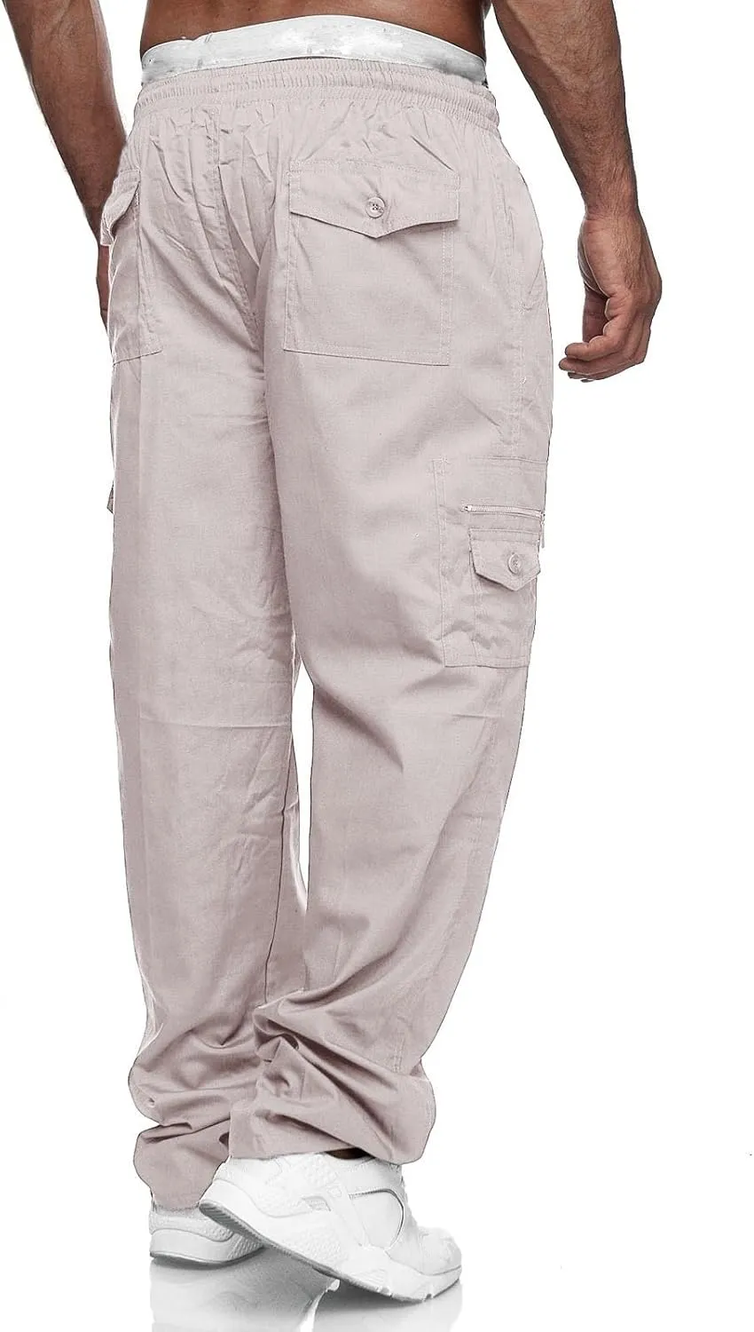 Men Outdoor Cargo Pants Multi Pockets Lightweight Tactical Trousers Plus Size Classic Hiking Jogger Stylish Sweatpants
