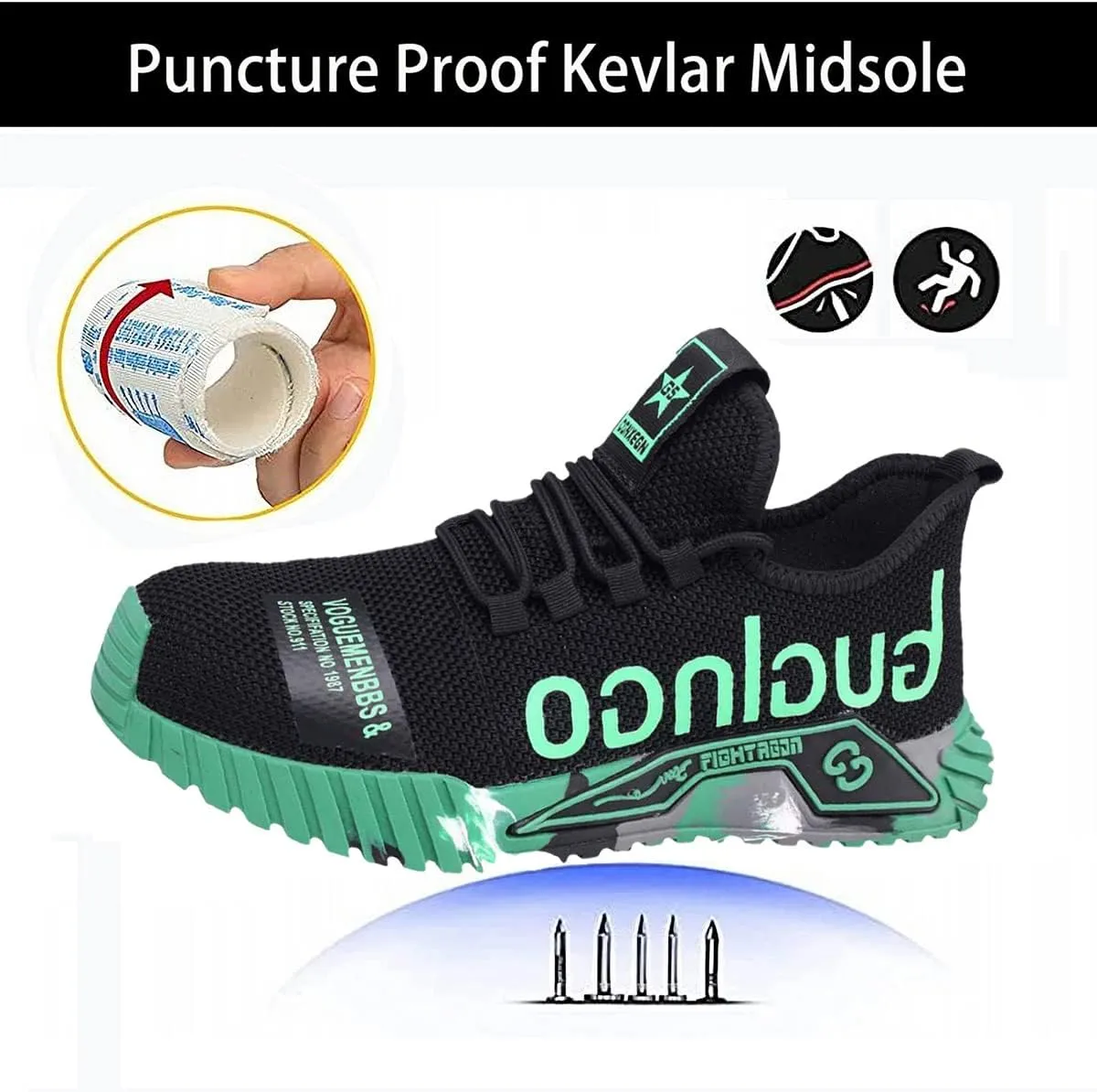 Men Women Indestructible Work Shoes,Lightweight Safety Shoes Slip Resistant Work Sneaker Breathable Puncture Proof Shoes