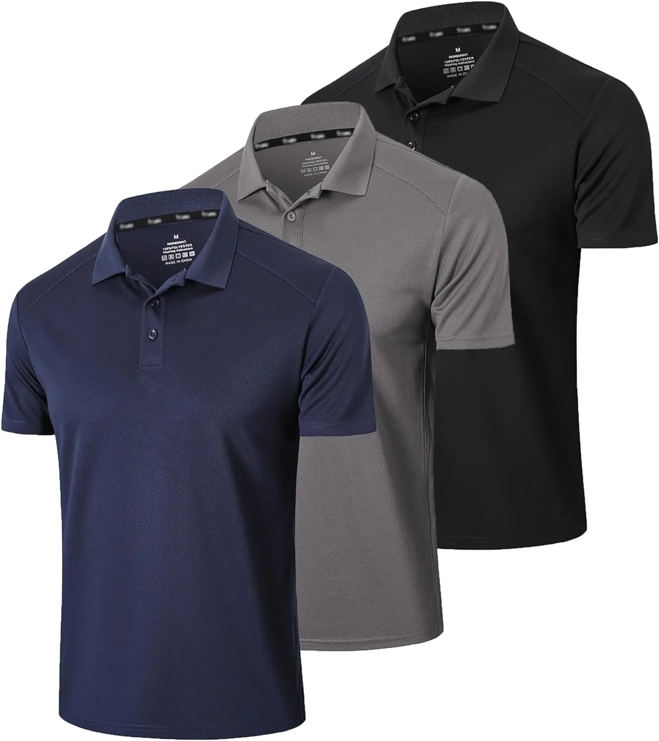 Mens 1/3 Pack Polo Shirt Moisture Wicking Dry Fit Performance Athletic Short Sleeve Golf Shirt