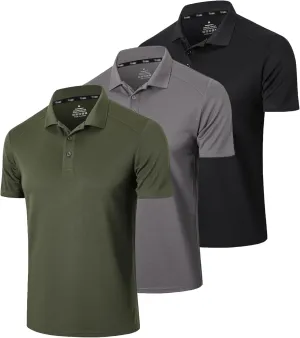 Mens 1/3 Pack Polo Shirt Moisture Wicking Dry Fit Performance Athletic Short Sleeve Golf Shirt
