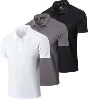Mens 1/3 Pack Polo Shirt Moisture Wicking Dry Fit Performance Athletic Short Sleeve Golf Shirt