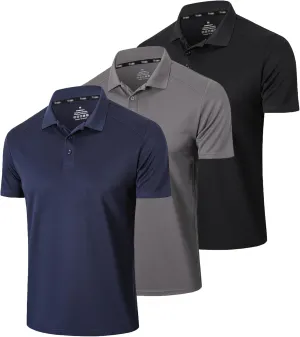 Mens 1/3 Pack Polo Shirt Moisture Wicking Dry Fit Performance Athletic Short Sleeve Golf Shirt