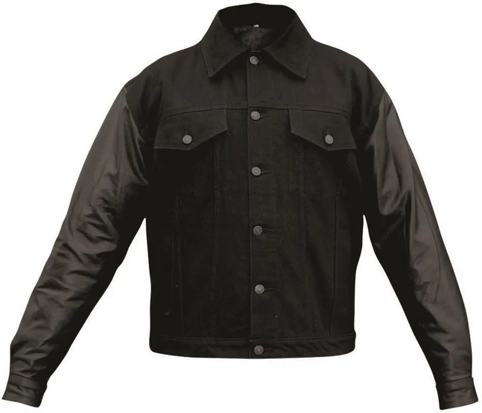Men's AL2952 14 oz. Denim jackets Leather sleeves XX-Large Black