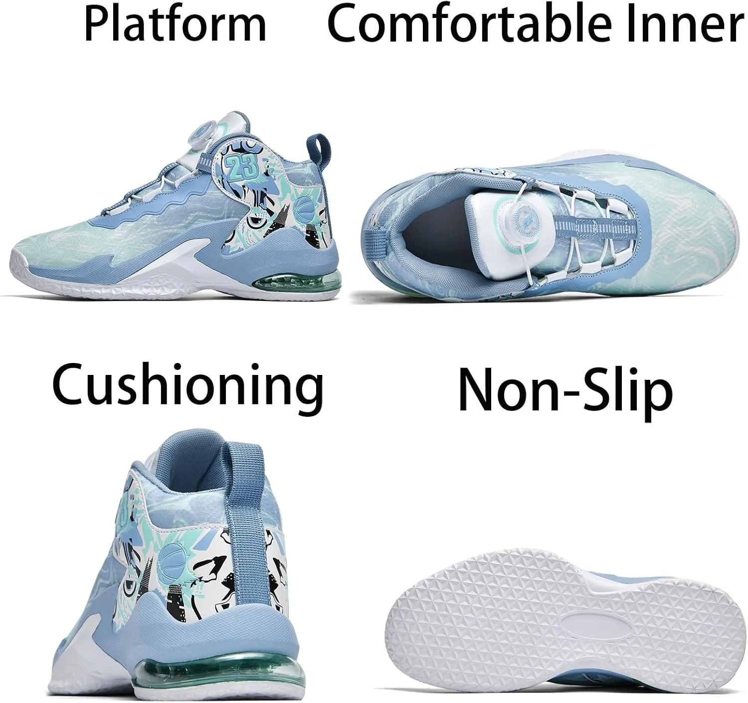 Men's Breathable Mesh Lace Up Basketball Shoes Fashion High-Top Non-Slip Sneakers Casual Gym Sports Tennis Jogging Shoes
