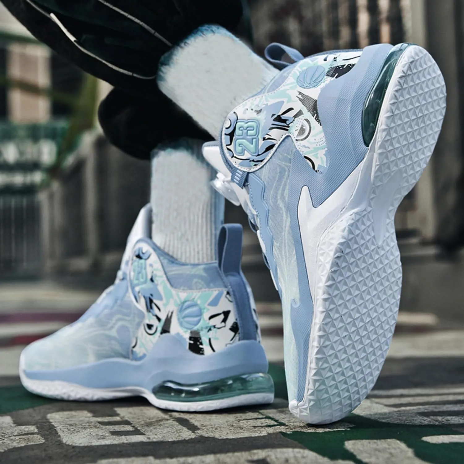 Men's Breathable Mesh Lace Up Basketball Shoes Fashion High-Top Non-Slip Sneakers Casual Gym Sports Tennis Jogging Shoes