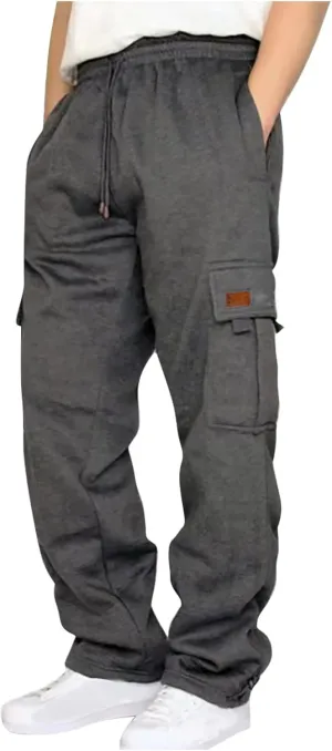 Mens Cargo Pants Loose Fit Cargo Pants Baggy Fit Casual Pants Elastic Waist Drawstring Trousers with Pockets