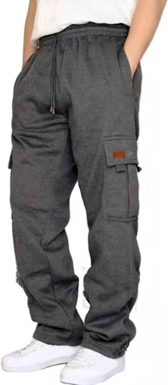 Mens Cargo Pants Loose Fit Cargo Pants Baggy Fit Casual Pants Elastic Waist Drawstring Trousers with Pockets