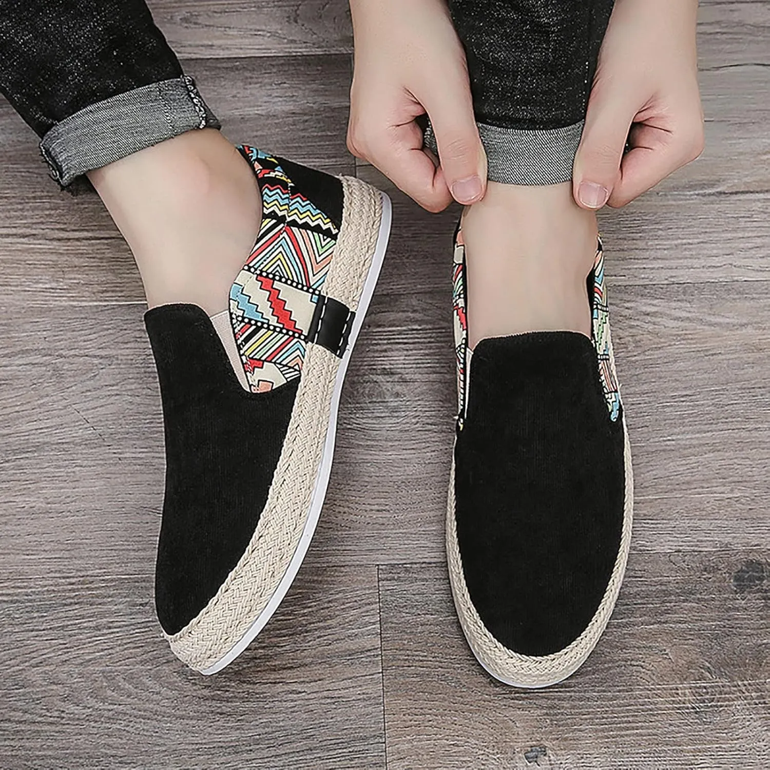 Men's Casual Low Boots Canvas Slip On Shoes in Spring and Summer Men Casual Driving Shoes