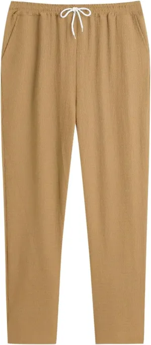 Mens Casual Pants Relaxed Fit Wide Leg Trousers High-Rise Summer Elastic Waist Drawstring Casual Flat Front Pants