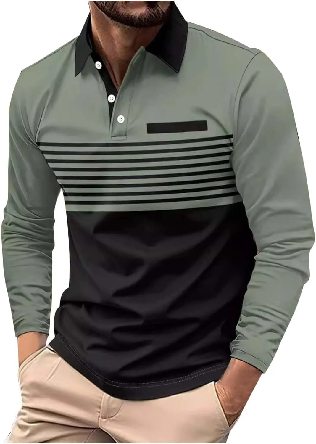 Mens Color Block Polo Shirts Long Sleeve Button Down T Shirts Comfy Slim Fit Golf Shirts 2025 Summer Shirts Trendy