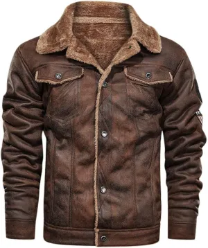 Mens Faux Shearling Rancher Bomber Jacket Sheepskin Leather Warm Duffle Trench Coat Warm Wool Lined Mountain Faux Jackets