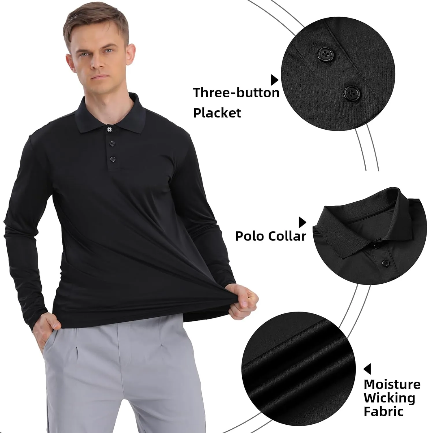 Men's Golf Polo Shirts,1 Pack/4 Pack Long Sleeve Quick Dry Athletic Casual Performance Collar Shirts for Men