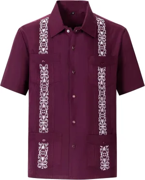 Men's Guayabera Shirts Short Sleeve Casual Snap Shirts