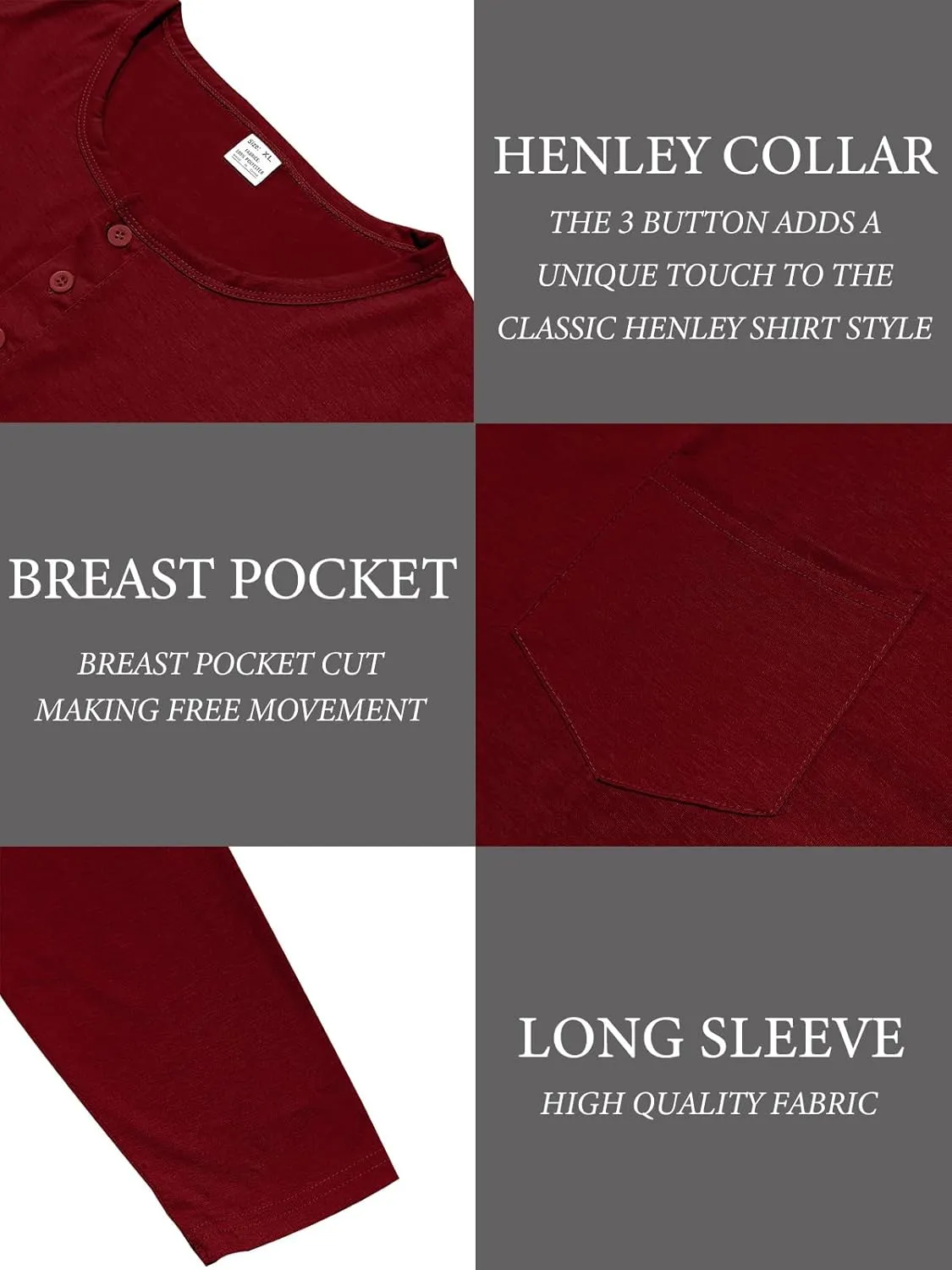 Mens Henley Long Sleeve Shirts Casual Plain Button T-Shirts Lightweight Slim Fit Pullover Shirts