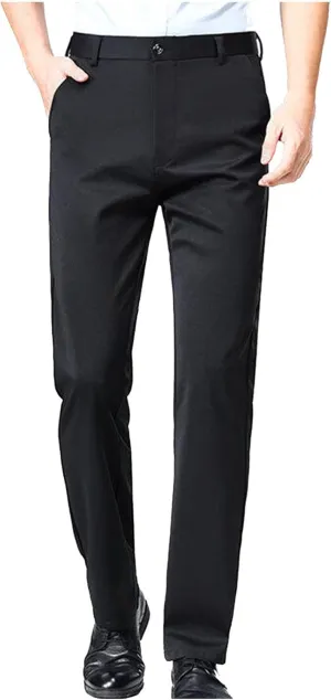 Men's High Waisted Dress Pants Elastic Waist Classic Stretch Flat Front Trousers Formal Casual Work Business Pants
