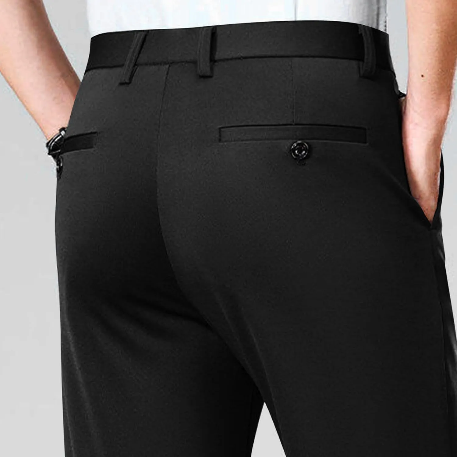 Men's High Waisted Dress Pants Elastic Waist Classic Stretch Flat Front Trousers Formal Casual Work Business Pants