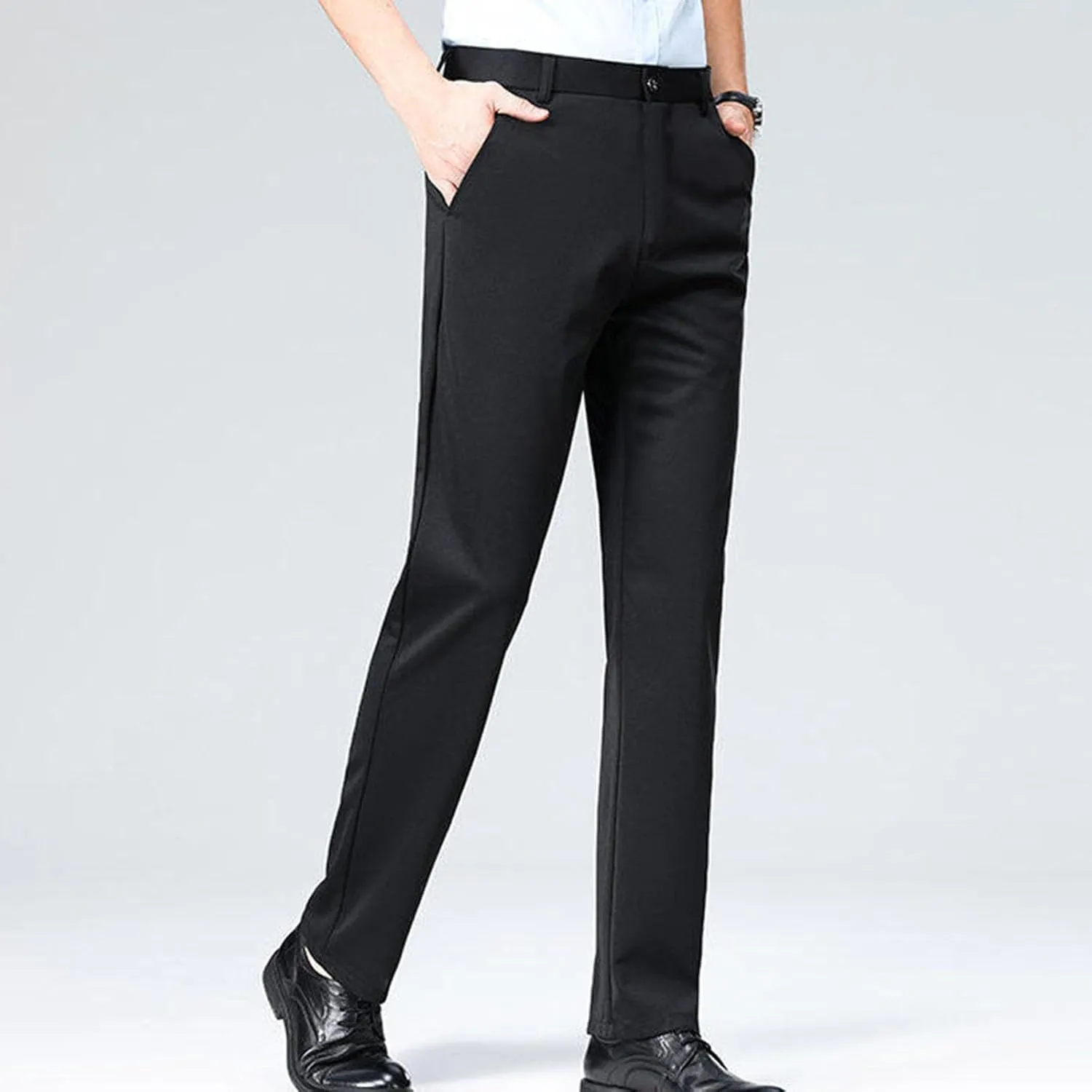 Men's High Waisted Dress Pants Elastic Waist Classic Stretch Flat Front Trousers Formal Casual Work Business Pants