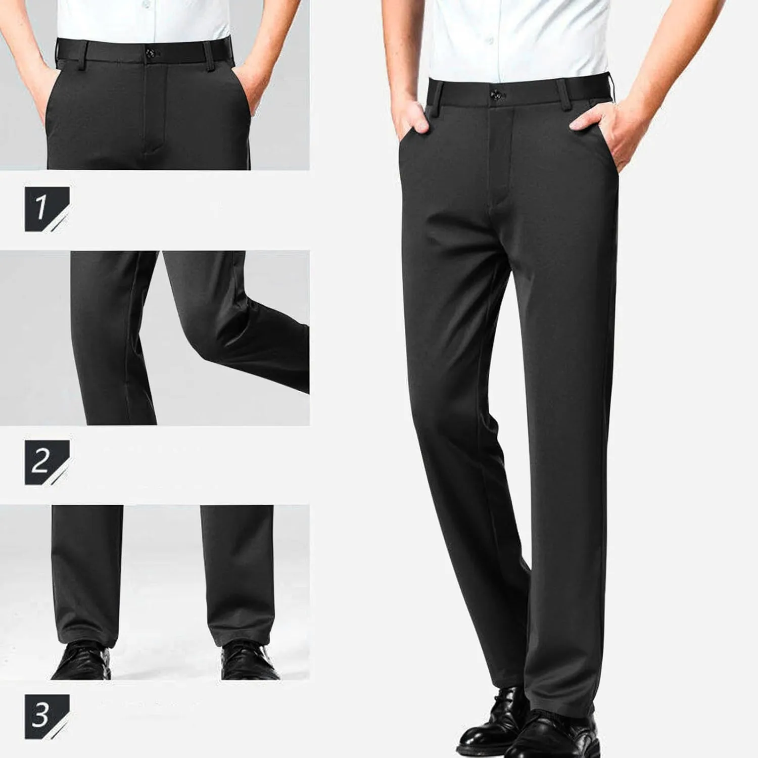 Men's High Waisted Dress Pants Elastic Waist Classic Stretch Flat Front Trousers Formal Casual Work Business Pants