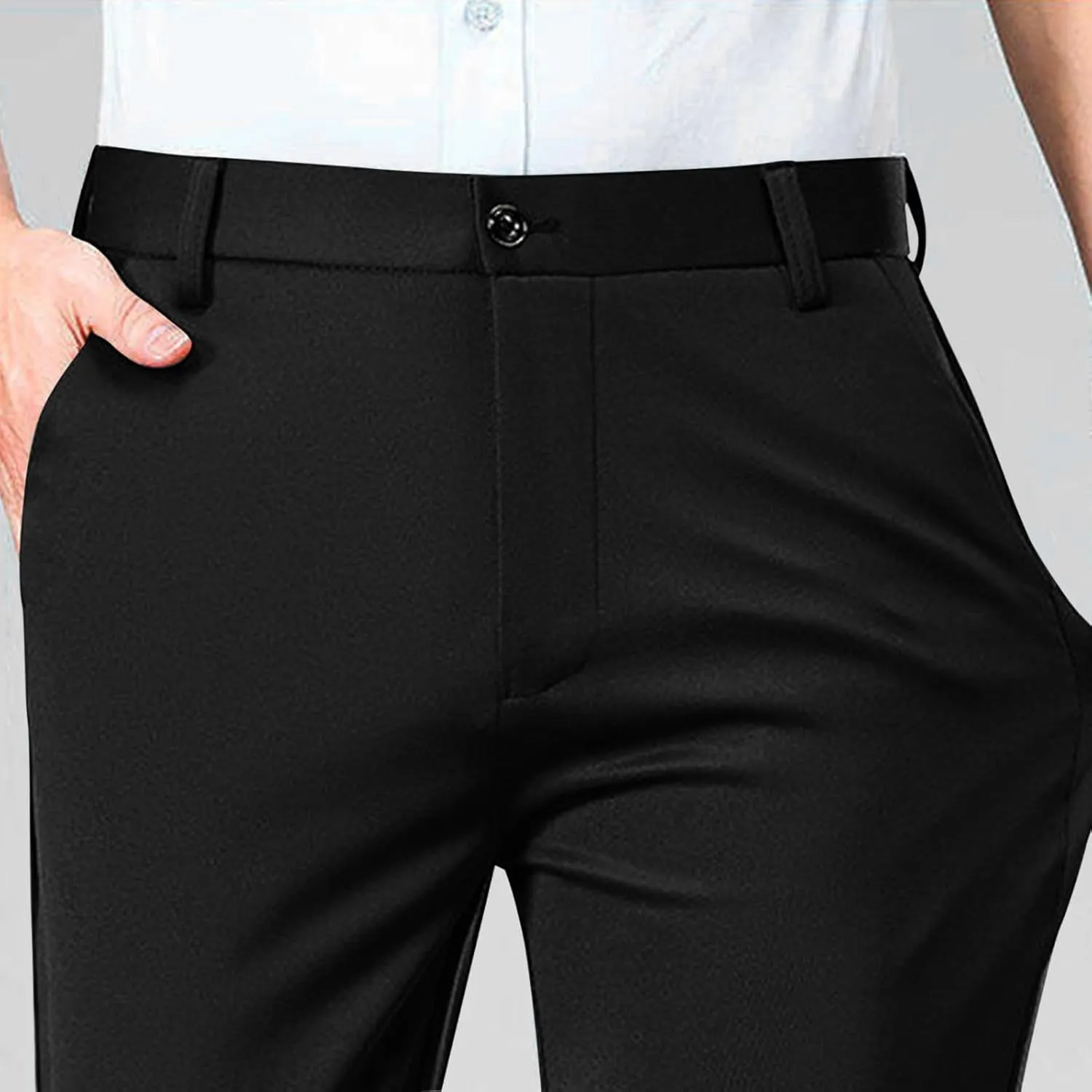 Men's High Waisted Dress Pants Elastic Waist Classic Stretch Flat Front Trousers Formal Casual Work Business Pants