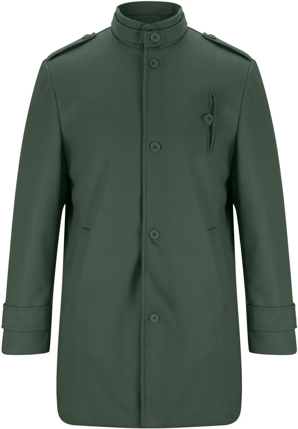 Mens Mid Long Trench Coat Winter Buttons Peacoats Casual Business Warm Woolen Overcoat Stand Collar Windproof Jacket