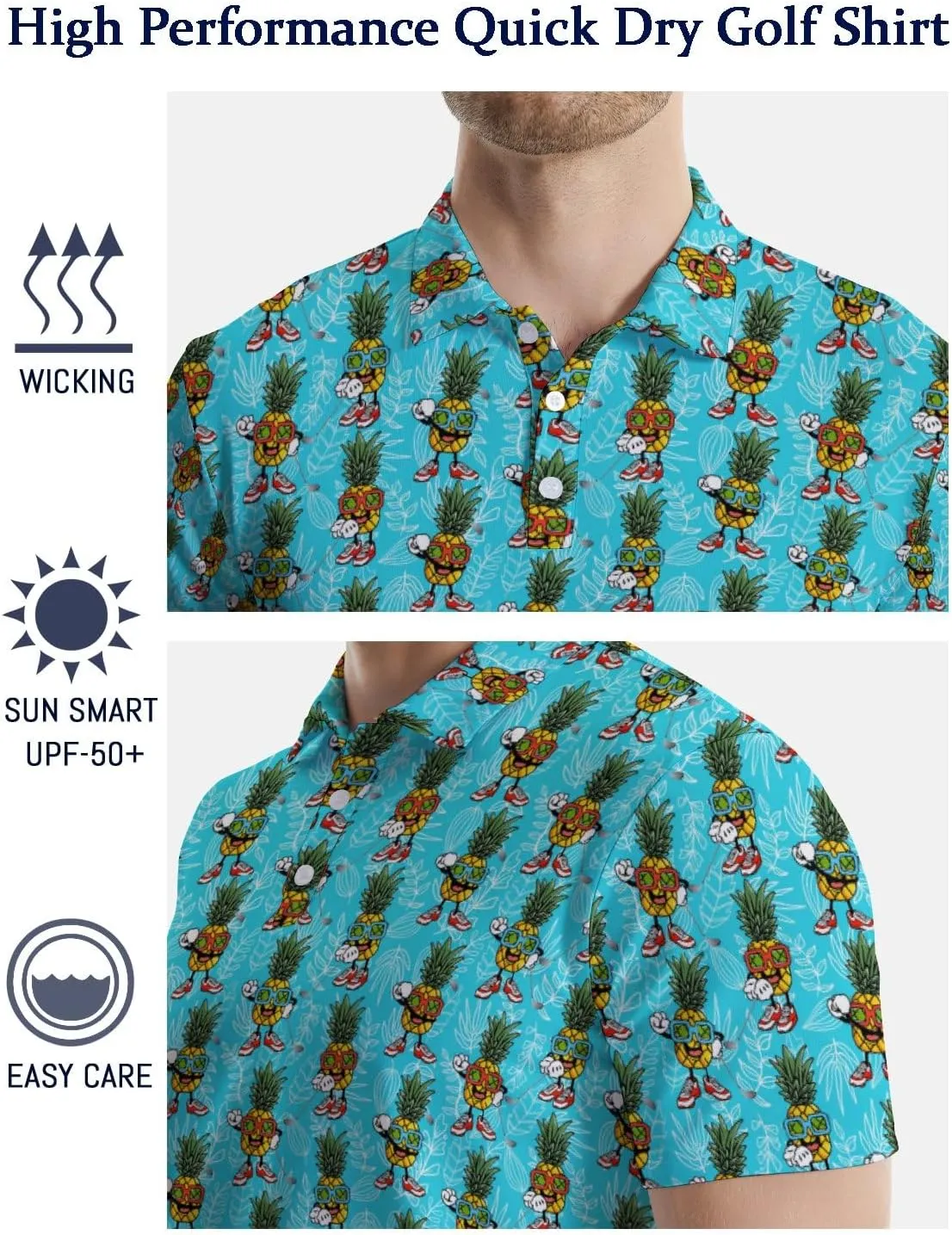 Mens Polo Shirts Funny Golf Shirts for Men Quick-Dry Performance Hawaiian Polo Shirts for Men Print Short Sleeve Shirts