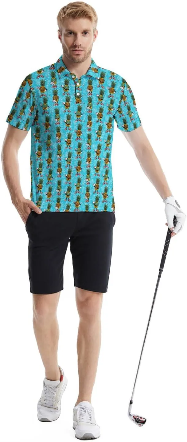 Mens Polo Shirts Funny Golf Shirts for Men Quick-Dry Performance Hawaiian Polo Shirts for Men Print Short Sleeve Shirts